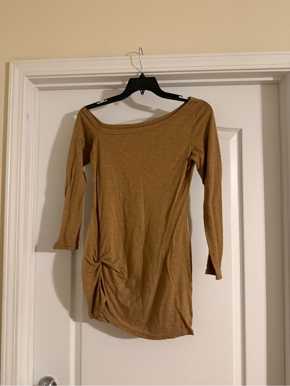 SHEIN Asymmetrical One-Shoulder Long Sleeve Dress - Tan